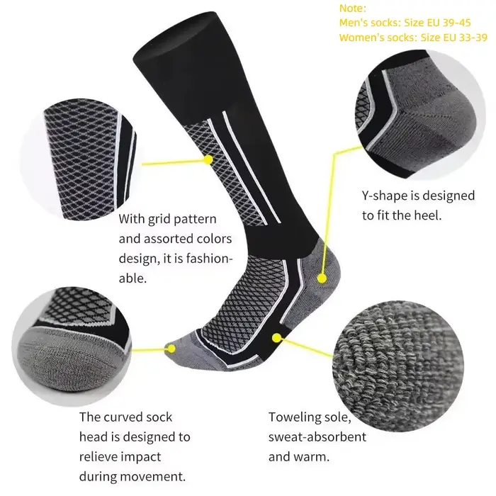 DIZETION 1 paire hiver chaud épaississement bas de Ski chaussettes de randonnée pour femmes hommes enfants Anti-froid en plein air haut bas de sport