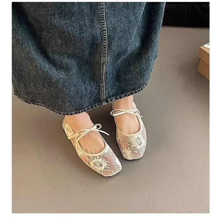 Nouvelles Chaussures Plates Féeriques en Maille avec Nœud 2026 pour Femmes – Respirantes et à Bout Peu Profond