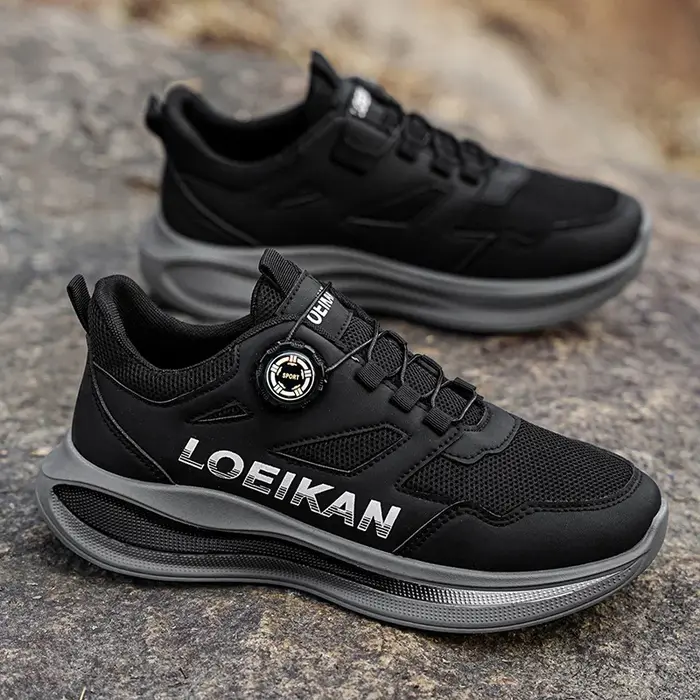 LOEIKAN Chaussures de course à bouton rotatif pour hommes, baskets athlétiques respirantes en maille
