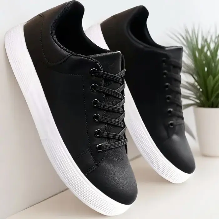 Chaussures de skateboard en cuir pour hommes 2026 – Baskets décontractées noires pour le sport et le