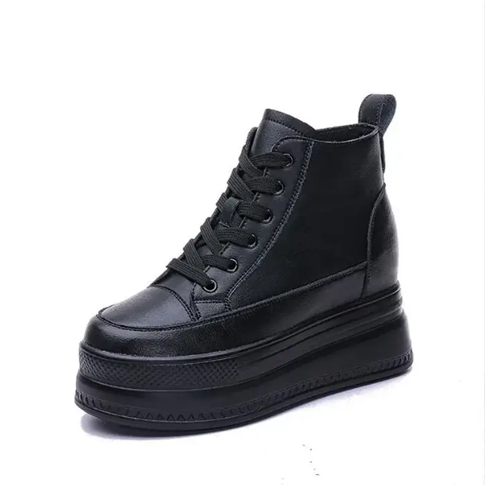 Femmes baskets hautes plate-forme respirant en cuir véritable chaussures printemps dame
