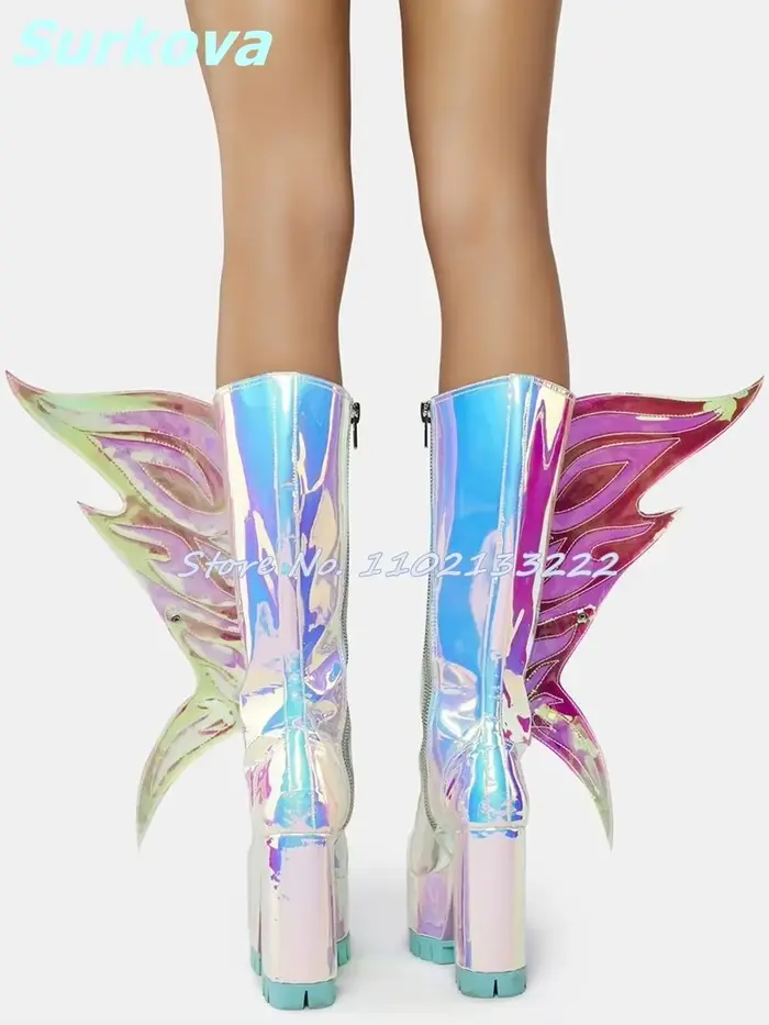 Bottes à plateforme avec ailes de papillon pour femmes
