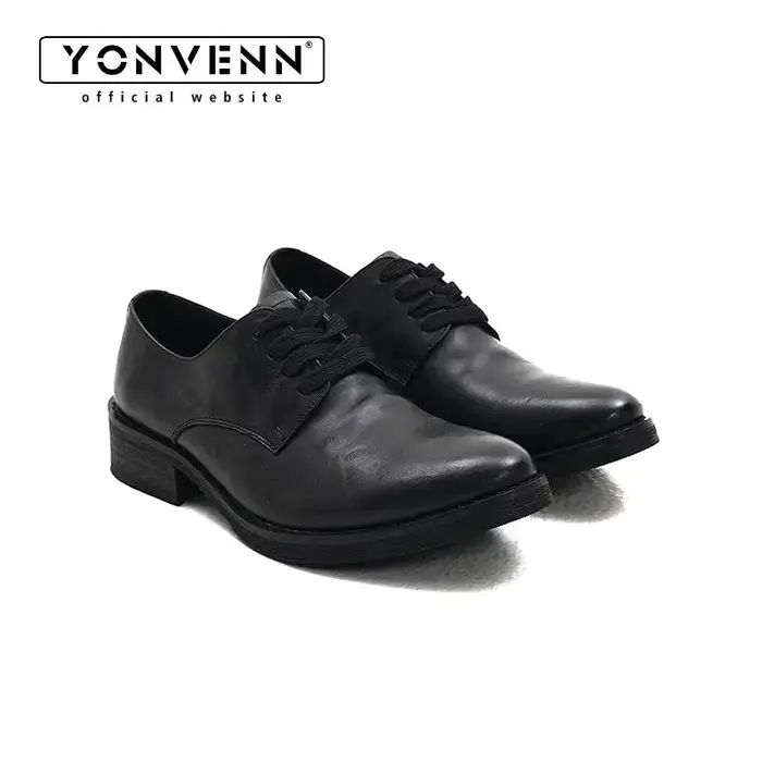 Nouvelles chaussures pointues en cuir de cheval avec lacets pour hommes pionnier foncé Goodyear lavé cousu à la main artisan Derby