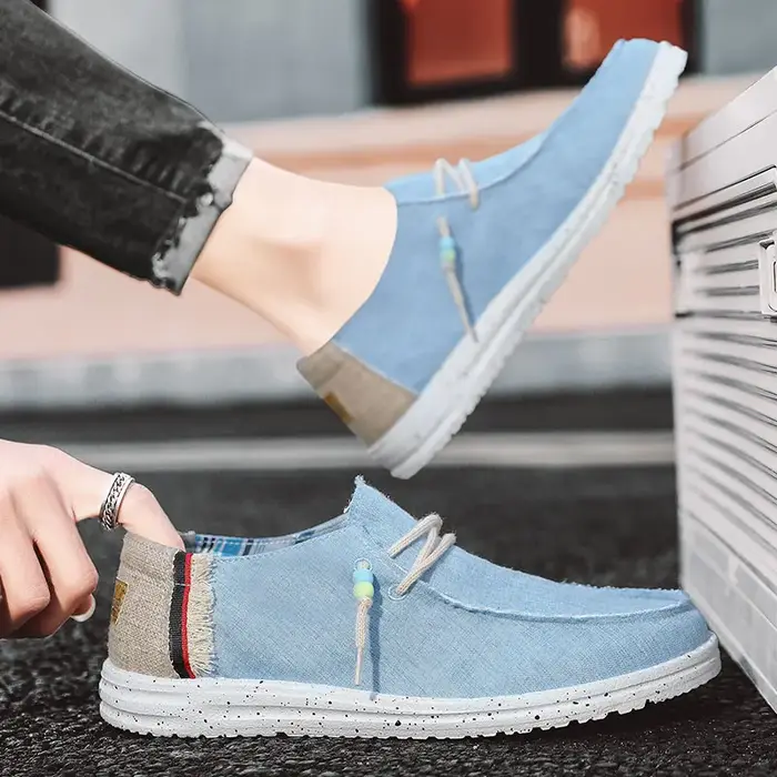 Printemps été bleu hommes chaussures bateau décontractées léger sans lacet