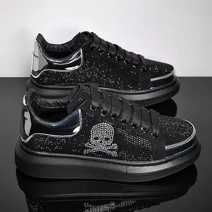 Baskets respirantes et décontractées pour hommes, chaussures de vulcanisation à fond épais avec strass, résistantes à l'usure, nouvelle collection
