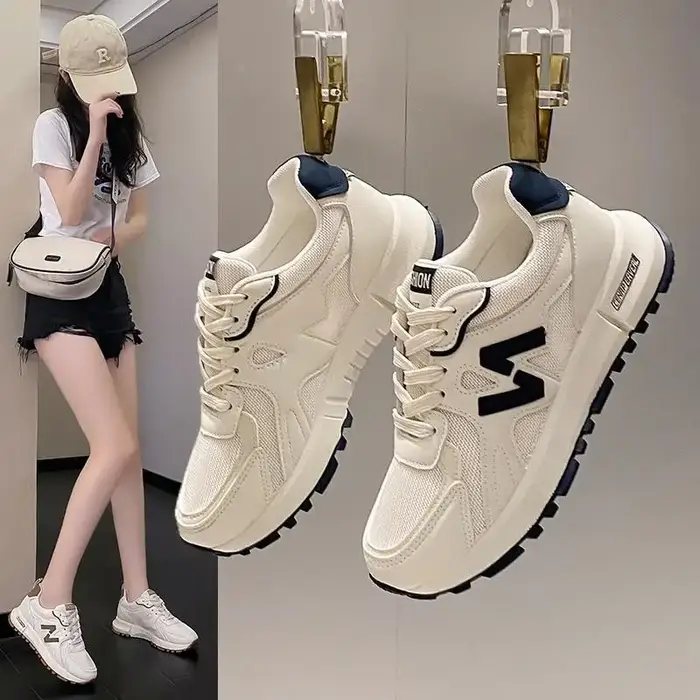 Chaussures décontractées sportives pour femmes en maille respirante, à semelle épaisse, confortables