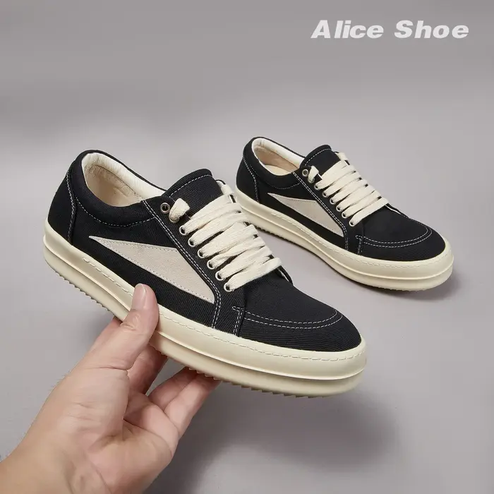 Chaussures d'extérieur en toile pour hommes et femmes, baskets basses de vacances noires à lacets, de luxe, à semelle épaisse, décontractées, à plateforme