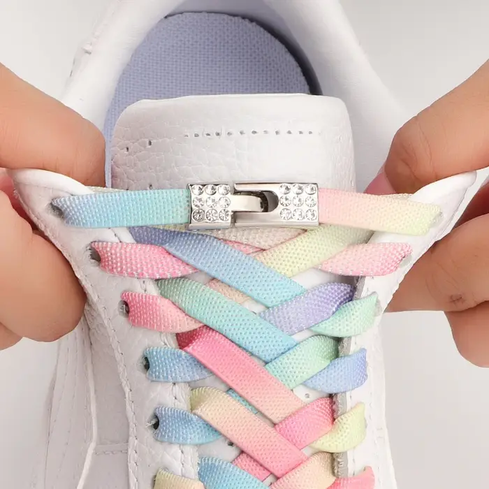 Lacets plats élastiques arc-en-ciel avec serrure croisée en diamant baskets sans cravates enfants et