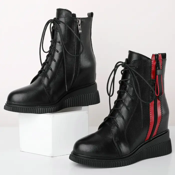 Baskets montantes épaisses en cuir véritable pour femme