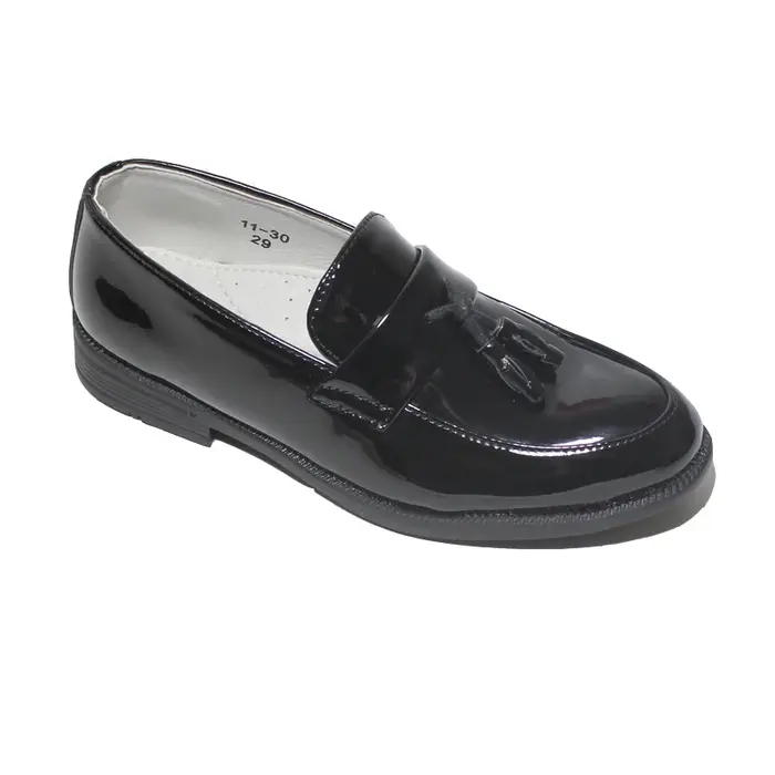 Chaussures en cuir PU verni souple pour garçons et adolescents, chaussures plates décontractées noir