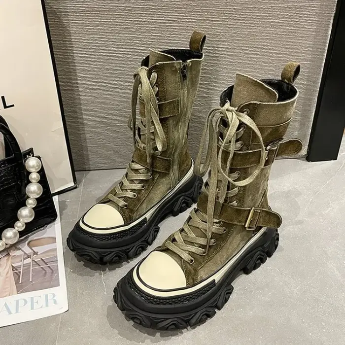 Rock Shoes – bottes de luxe à talons plats pour femme, chaussures de styliste, bout rond, mode automne 20224, cheville Med, tissu en coton à enfiler