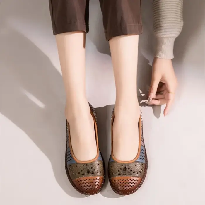 GKTINOO Sandales en cuir véritable 2026 Nouveauté été Respirantes à semelle souple creuse Confortables Chaussures plates pour femmes