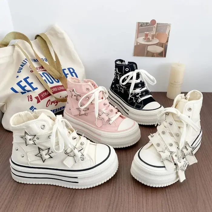 Chaussures montantes en toile rose Y2K pour femme