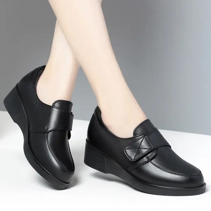 Nouvelle collection printemps – Chaussures en cuir à talon bas compensé pour femme