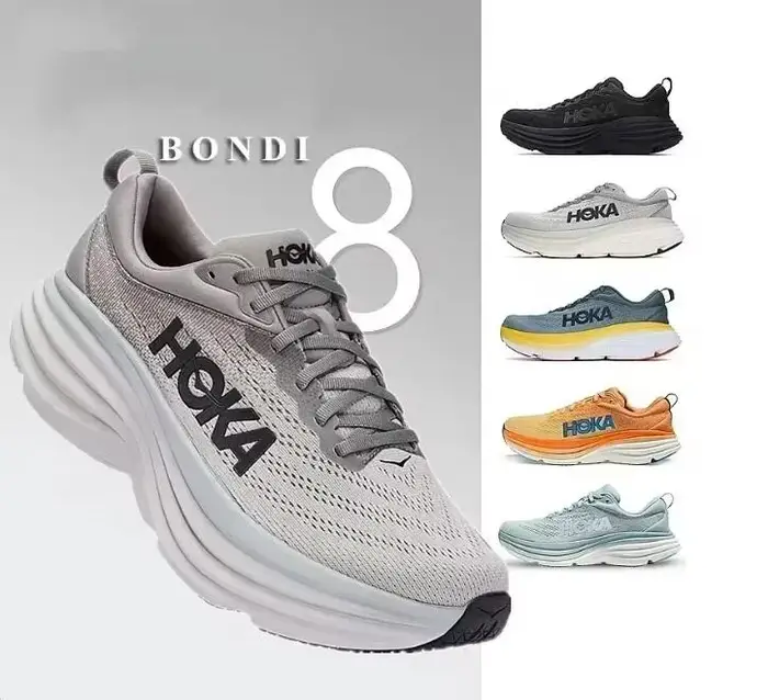 Chaussures Bondi 8 pour hommes et femmes, tige en maille technique, chaussures de course professionnelles pour marathon, baskets basses classiques de HOKA, chaussures décontractées.