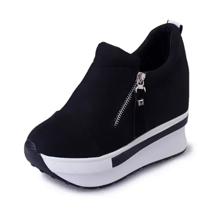 Baskets à Semelle Compensée Invisible pour Femme, Chaussures en Toile, Rouge, Décontractées, Confort