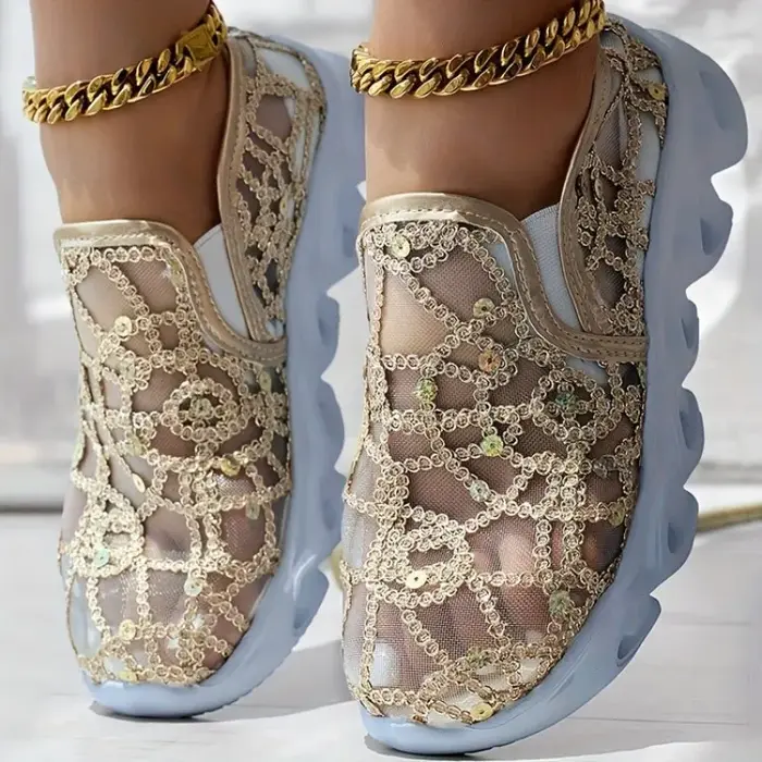 Chaussures de sport en maille à paillettes pour femmes