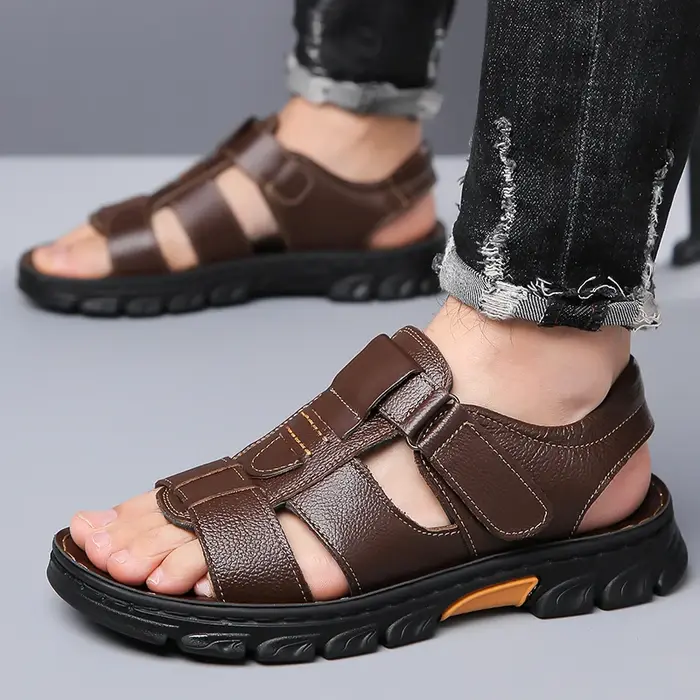 Sandales pour hommes, chaussures ajustables de couleur unie