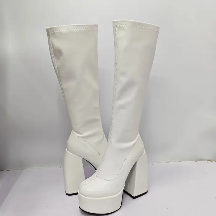 Bottes plateforme vintage Y2K neuves pour femmes, chaussures gothiques noires, bottes élastiques ext