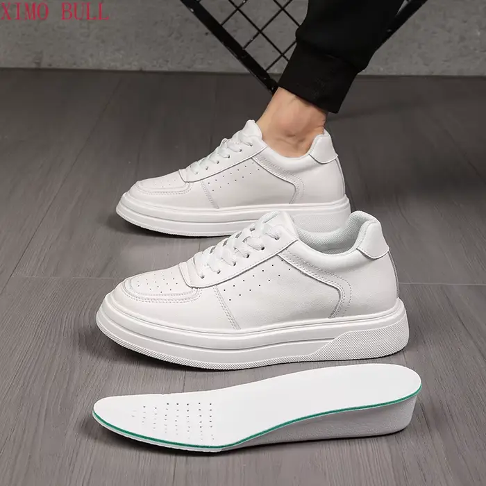 Chaussures De Sport en cuir blanc pour hommes, baskets rehaussantes invisibles De 10cm, grande taill