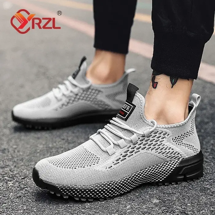 YRZL chaussures de course hommes confortable léger gris marche baskets respirant Air maille antidérapant décontracté