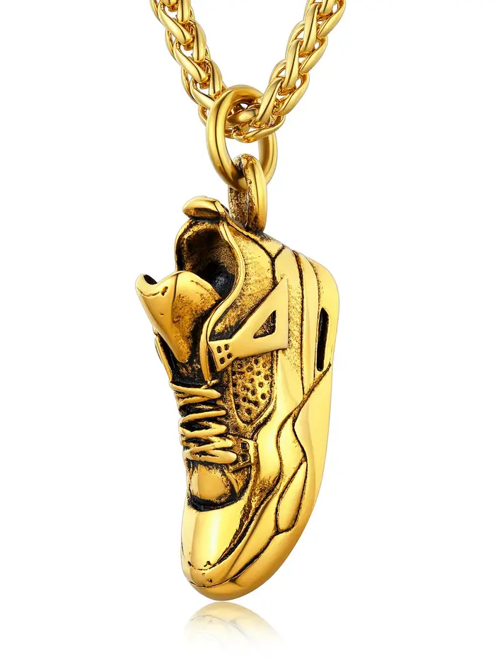 U7 collier de baskets en acier inoxydable pour homme couleur or noir chaussures de Sport de course charme coureur Sneaker Fanse bijoux cadeau pour lui