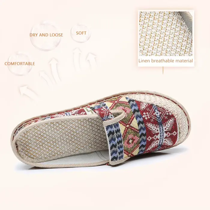 Demi-pantoufles respirantes à bout rond, chaussures en lin, confortables pour un usage quotidien, ch