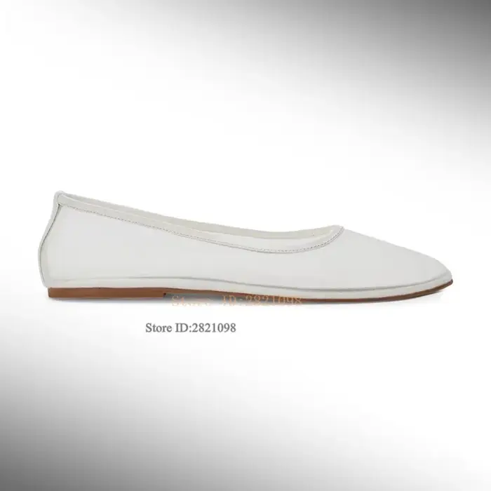 Ballerines en maille blanc pur Tulle chaussures pour femmes respirant sans lacet ballerine bout rond confortable quotidien décontracté travail robe chaussure