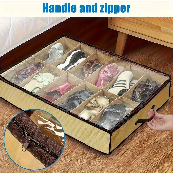 Boîte à chaussures avec fermeture éclair de sécurité - sac de rangement, armoire gain de place pour l'entrée sous le lit/la penderie - convient pour les chaussures de sport, les bottes