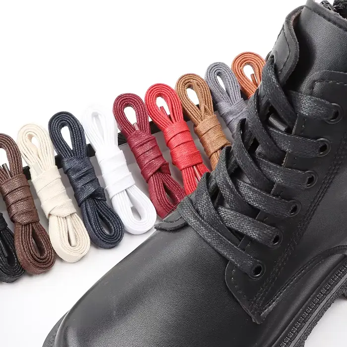 Lacets en cuir imperméables lacets cirés en coton lacets de chaussures plates lacets de bottes Oxfor