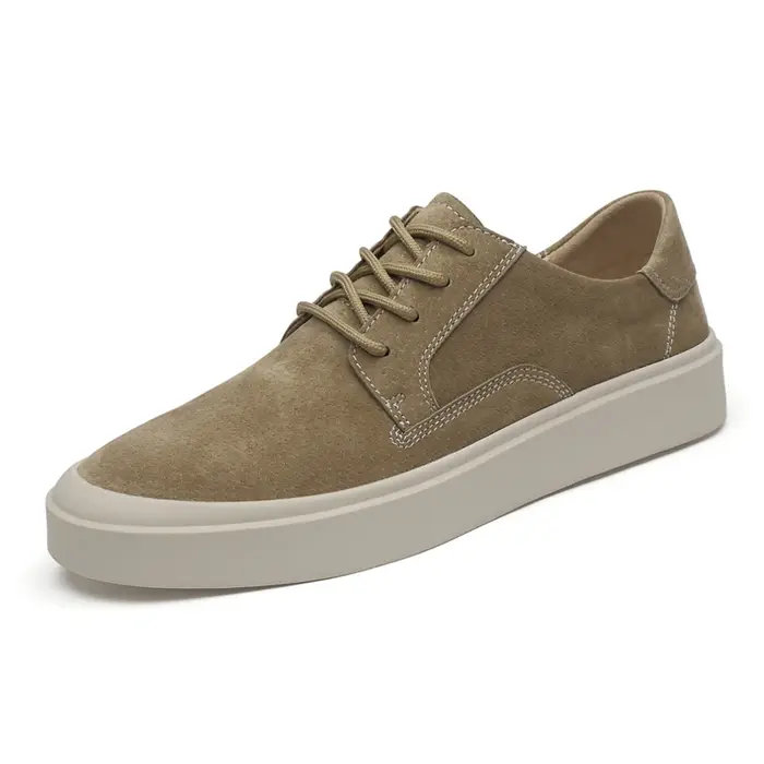 Baskets décontractées en cuir suédé beige pour hommes, chaussures à plateforme confortables, respira