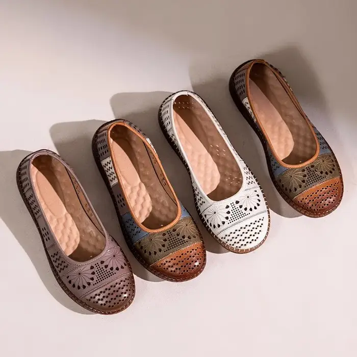 GKTINOO Sandales en cuir véritable 2026 Nouveauté été Respirantes à semelle souple creuse Confortables Chaussures plates pour femmes
