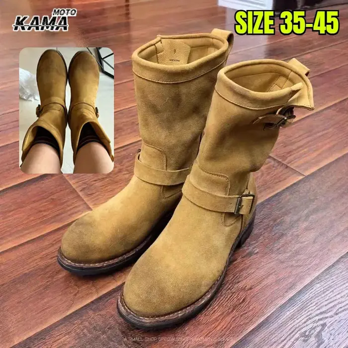 Bottes de travail en daim kaki vintage faites à la main pour hommes et femmes