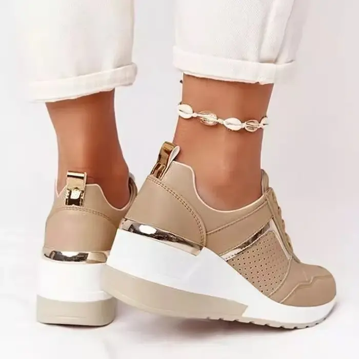 Chaussures de sport pour femmes, plateforme, chaussures décontractées, couleur unie, chaussures vulcanisées, lacets, chaussures de tennis légères, compensées, chaussures pour femmes grandes tailles