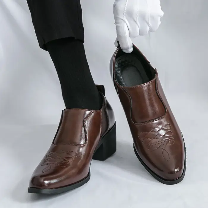 Chaussures habillées en cuir à talon épais de 6 cm pour hommes