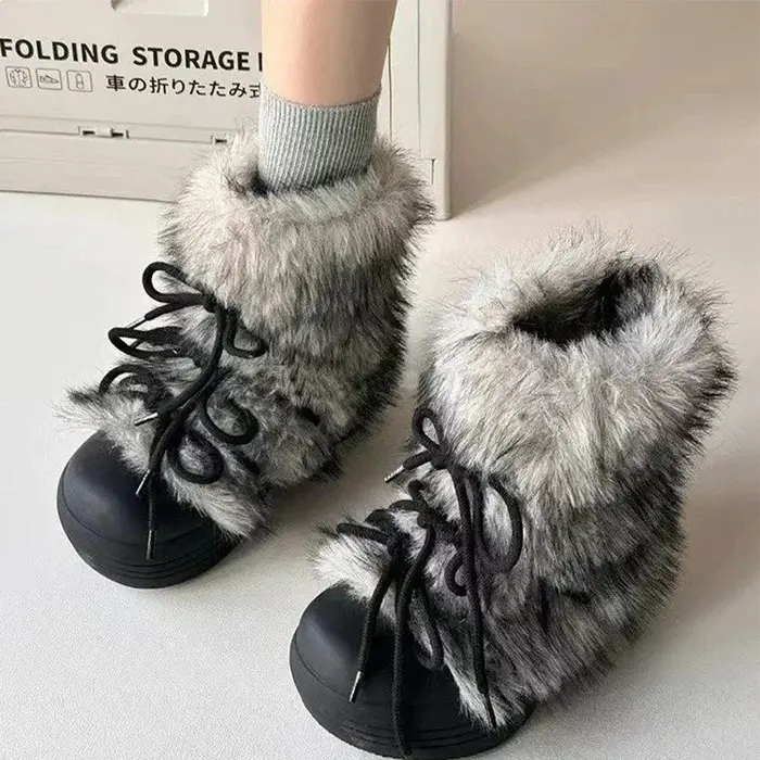 Fourrure femmes neige bottines appartements plate-forme chaussures chaudes femme concepteur hiver no