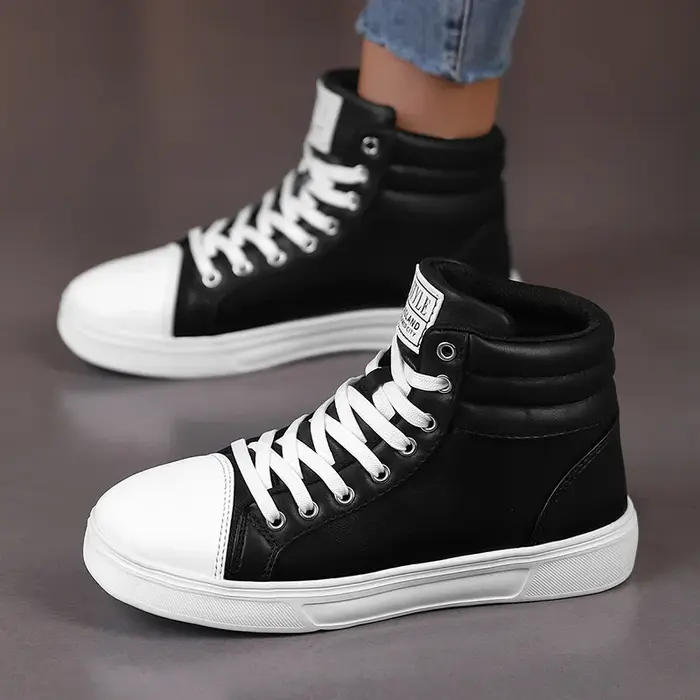 Baskets rouges pour hommes, bottines montantes en cuir, chaussures de skateboard pour hommes et femm