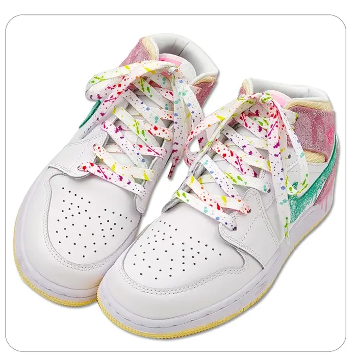 Lacets lumineux arc-en-ciel pour baskets, tissu de qualité, éclaboussures d'encre, mode, 0.8cm, plat