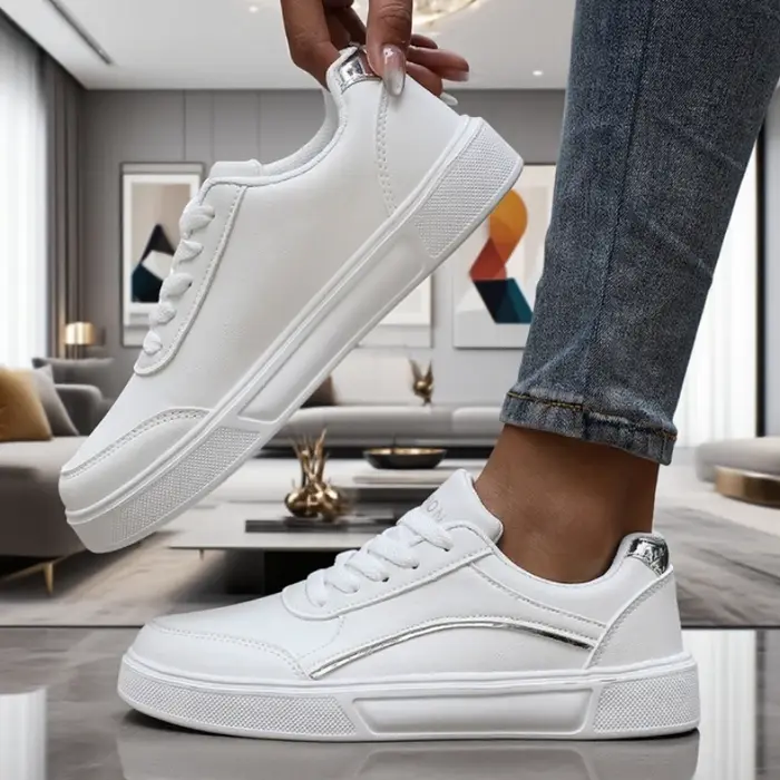 Baskets basses blanches élégantes pour femmes, légères, respirantes, tendance, pratiques, chaussures