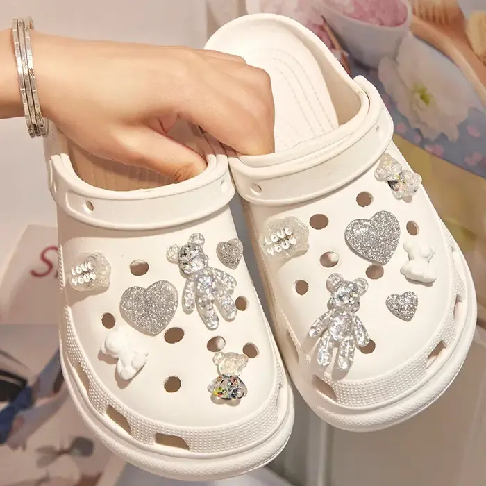 Breloques pailletées en PVC pour décoration de chaussures, baskets, pantoufles, accessoires pour enf