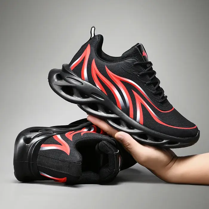 Chaussures de course hommes mode sport athlétique lame amorti baskets tricot Jogging formateurs flamme imprimé chaussure
