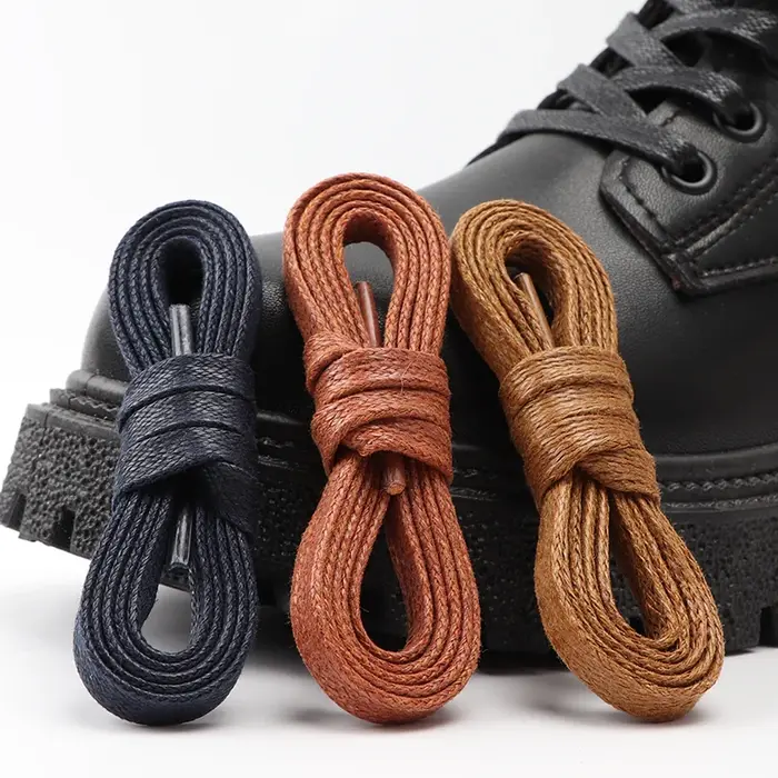 Lacets plats cirés en cuir chaussures décontractées imperméables lacets bottes unisexe longueur de l