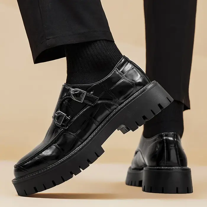 Hommes sans lacet plate-forme hauteur augmenter mocassins semelle épaisse chaussures en cuir fête de mariage bureau
