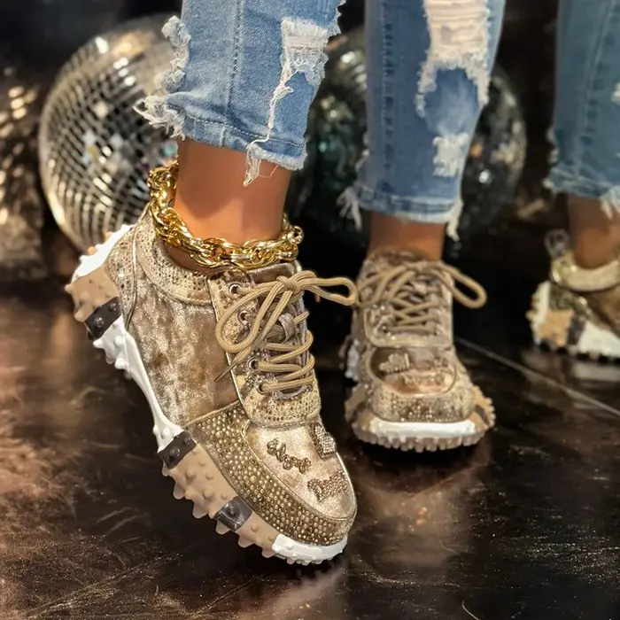 Femmes eau diamant chaussures de sport cristal daim luxe concepteur chaussures décontractées semelle