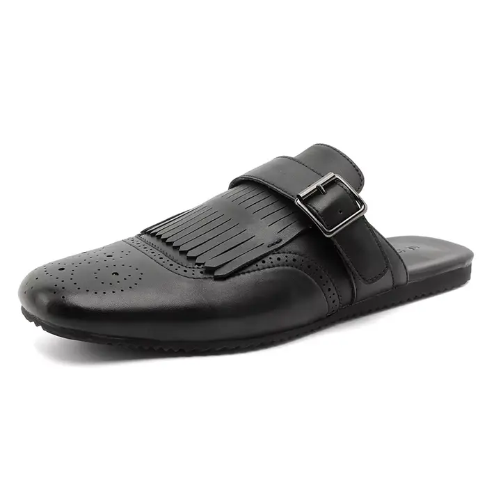 Mules à pampilles pour hommes, mocassins en cuir tendance, chaussures décontractées fermées, sandale