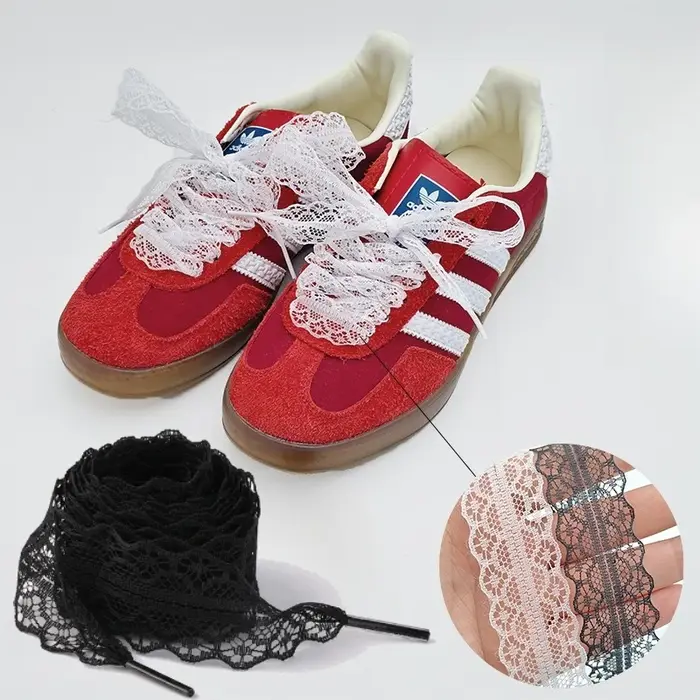 Lacets de baskets plats élégants en dentelle de 2.9CM de largeur pour femmes