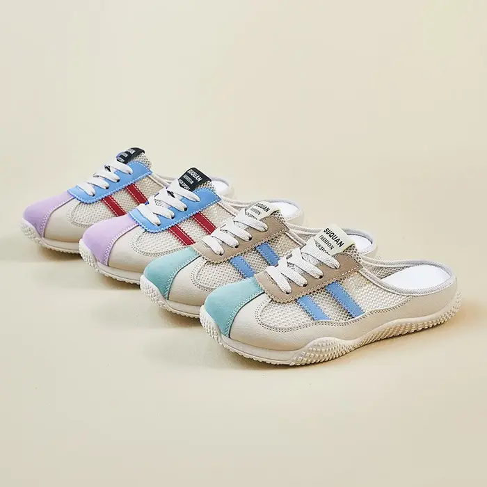 Chaussures plates pour femmes maille Patchwork femme à lacets Sneaker sans talon