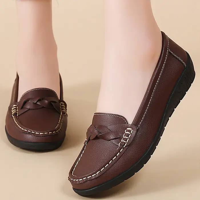Mocassins Plats en Cuir pour Femme, Chaussures Confortables, Blanches, Nouvelle Collection 2025