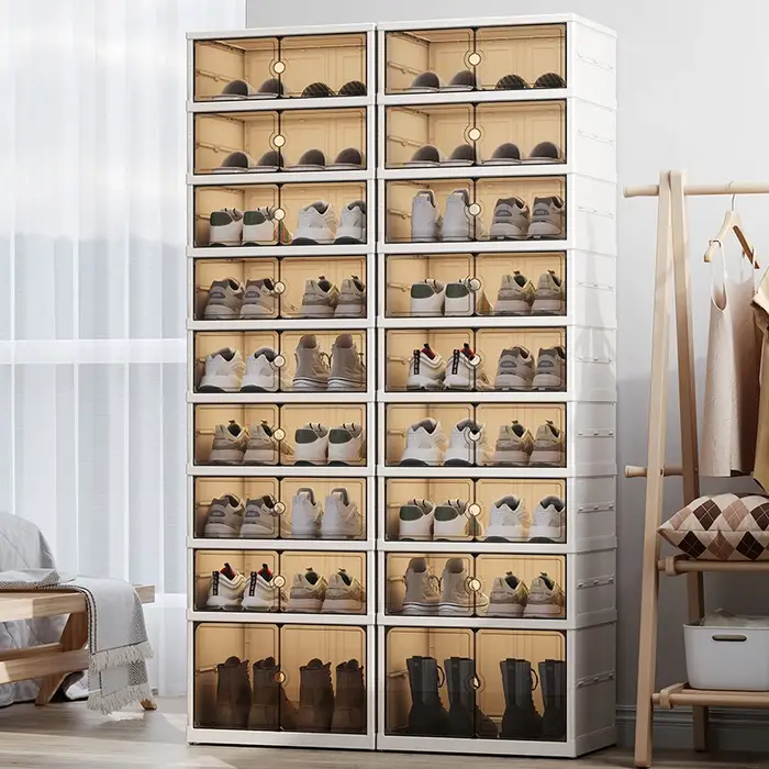 Boîte à chaussures pliable, une pièce | Interrupteur magnétique, multi-styles et tailles | Utilisation à roulettes, salon et chambre à coucher | Accueil, boîtes de rangement pour chaussures