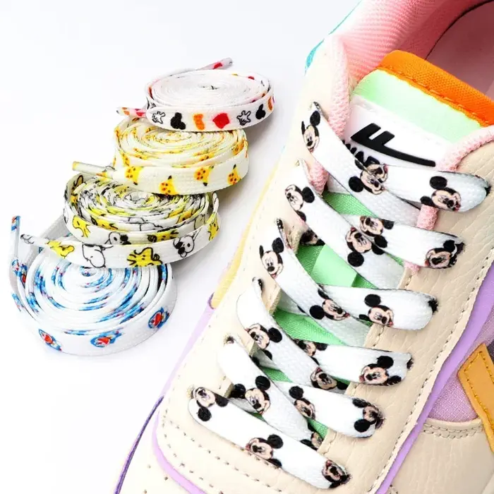 Lacets plats de dessin animé pour enfants et adultes, chaussures de course, baskets, impression graf